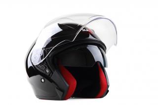 OF 878 Skútrová helma s plexi a sluneční clonou - černá lakovaná Velikost: XL