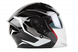 OF 878 Skútrová helma s plexi a sluneční clonou - černo/stříbrná Velikost: XL