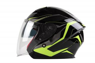 OF 878 Skútrová helma s plexi a sluneční clonou - černo/zelená reflexní Velikost: L