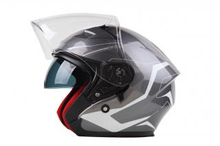 OF 878 Skútrová helma s plexi a sluneční clonou - stříbrno/bílá lakovaná Velikost: L