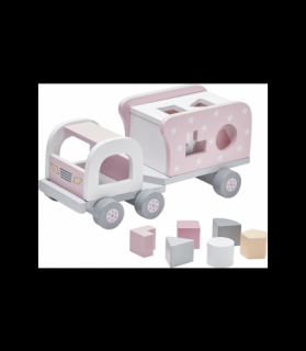 Kids Concept Dřevěné nákladní  s kostkami auto růžové