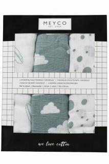 Pleny 3-balení Feathers-clouds-dots stone green/white