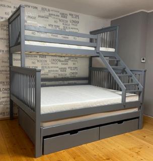 ČESKÁ VÝROBA-patrová postel Romance 120x200 cm s přistýlkou, barva masívu na výběr (... barva masívu lze bílá, šedá, lakovaný masív, růžová)