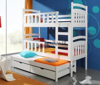 Patrová 3-postel  KASPER, 180x80 cm, vše v ceně (Patrová postel pro 3 děti, 180 x 80 cm, bílá)