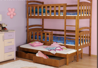 Patrová 3-postel  KASPER, 200x90 cm, vše v ceně (Patrová postel pro 3 děti, 200 x 90 cm, buk rustikální)