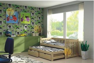 POSTEL PRO 2 DĚTI QUINCY - 90 x 200 cm (Postel pro 2 děti, 90 x 200 cm - přírodní borovice)