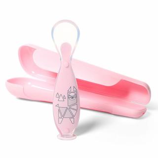Baby Ono silikonová lžička široká s pouzdrem pink