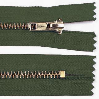 Zip kovový nedělitelný 16 cm khaki zelený