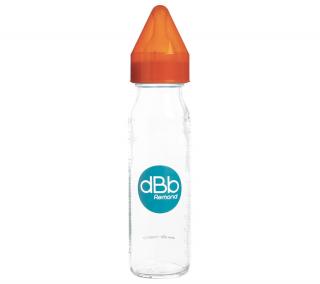 dBb kojenecká lahvička skleněná 240 ml, savička silikon 0-4 měsíce, Orange