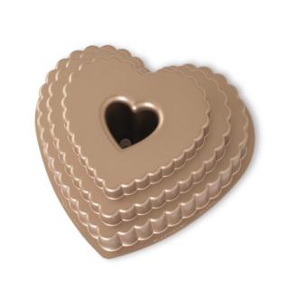 Nordic Ware forma na bábovku patrové srdce, 12 cup karamelová, 89937