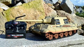 RC tank JagdTiger - Airsoft 2.4 GHz - Kovová edice, pískový (Tank JagdTiger na dálkové ovládání v měřítku 1:16 - KOVOVÁ profi edice - airsoft bojový systém, 2.4 GHz ovládání, simulace zvuku a kouře, kovová vana + pásy + hnací a vodící kola + převodovka )