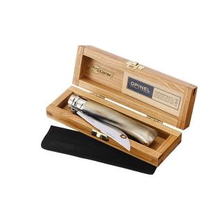 OPINEL VRI N°08 Inox rukojeť rohovina + pouzdro, dřevěný box