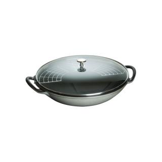 Staub Pánev Wok se skleněnou poklicí 37 cm/5,7l šedý