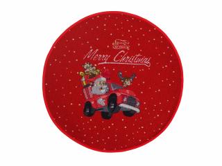 Kulatý vánoční kobereček průměr 80cm - Merry Christmas auto se Santou a sobem
