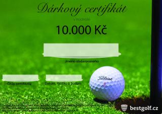Dárkový certifikát pro golfistu v hodnotě 10 000 Kč Design certifikátu: Jamka