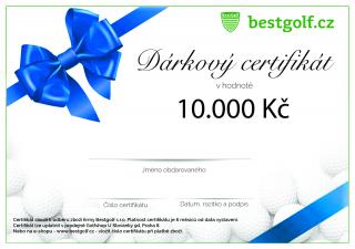 Dárkový certifikát pro golfistu v hodnotě 10 000 Kč Design certifikátu: S modrou mašlí