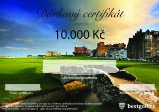 Dárkový certifikát pro golfistu v hodnotě 10 000 Kč Design certifikátu: St. Andrews