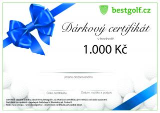 Dárkový certifikát pro golfistu v hodnotě 1000 Kč Design certifikátu: S modrou mašlí