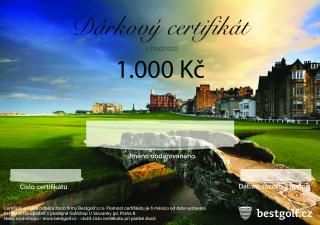 Dárkový certifikát pro golfistu v hodnotě 1000 Kč Design certifikátu: St. Andrews