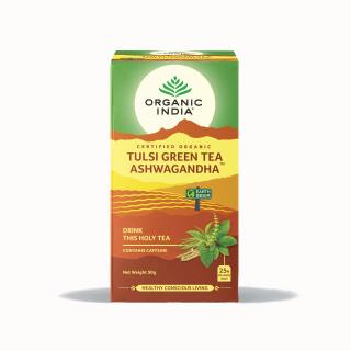 BIO Čaj Tulsi se Zelený Čaj a ašvaganga - bazalka a zelený čaj sáčkový 25ks Organic India