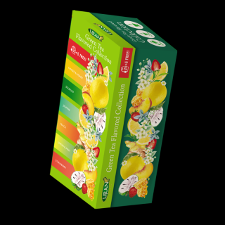 Čaj Green Tea Flavored Collection - Zelený čaj s příchutí jasmínu soursop broskví citron s mátou jahodou zázvor a med 25x5x2g Liran