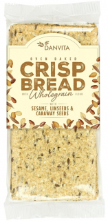 Crisp Bread Wholegrain with Sesame Linseeds and Caraway seeds - Křehké pšeničné obdélníkové plátky se sezamem, lněným semínkem a kmínem 110g - folie…