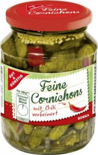 Feine Cornichons mit Chili - Nakládané okurky Cornichons s Chili 350g Edeka