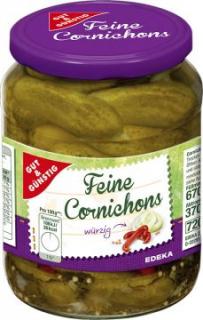 Feine Cornichons Wurzig - Nakládané okurky Cornichons Pikantní 670g Edeka