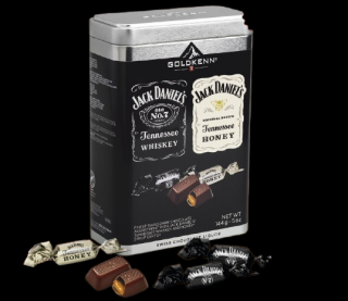 Goldkenn Jack Daniels Mixed Tin liqueur delights - švýcarské hořké pralinky v plechové dóze 144g
