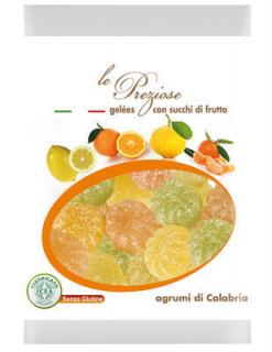 Le Preziose želatinové bonbóny s ovocnou šťávou z kalabrijských pomerančů a citronů 100g