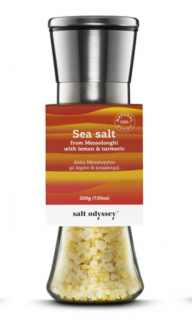 SALT ODYSSEY Keramický mlýnek s mořskou solí CITRON a KURKUMA 200g