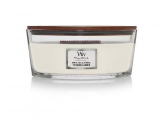 Svíčka WoodWick White Tea & Jasmine - Bílý čaj s jasmínem 453,6g lodička