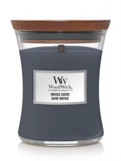 WoodWick – vonná svíčka Indigo Suede (Modrý semiš), 275 g