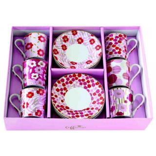 Easy Life Porcelánové šálky a podšálky na kávu Flower Power Pink