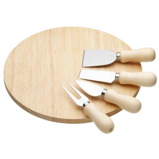 Kitchen Craft Kulaté dřevěné prkénko na sýr s noži a vidličkou