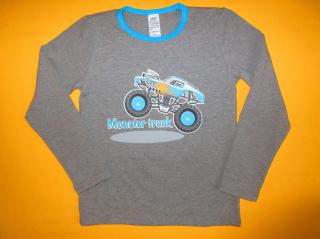 Chlapecké tričko dlouhý rukáv Monster truck 2 Barva: šedá + tyrkysová, Velikost: 122