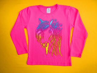 Dívčí tričko dlouhý rukáv duhový kůň 1 Barva: růžová, Velikost: 110