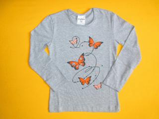 Dívčí tričko dlouhý rukáv Motýlci Barva: šedá, Velikost: 128
