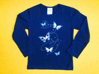 Dívčí tričko dlouhý rukáv Motýlci Barva: tmavěmodrá, Velikost: 134