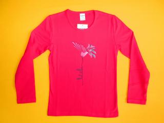 Dívčí tričko dlouhý rukáv Ptáček Barva: malinová, Velikost: 128