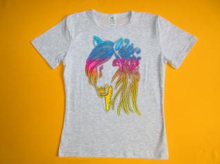 Dívčí tričko krátký rukáv Kůň 2 Barva: šedá, Velikost: 134