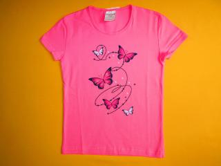 Dívčí tričko krátký rukáv Motýlci Barva: růžová, Velikost: 134