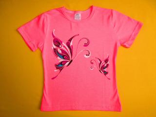 Dívčí tričko krátký rukáv Motýli 1 Barva: růžová, Velikost: 104