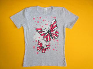 Dívčí tričko krátký rukáv Motýli Barva: šedá, Velikost: 134
