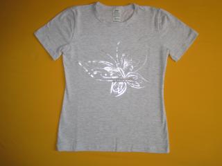 Dívčí tričko krátký rukáv třpytivý potisk 2 Barva: šedá, Velikost: 128