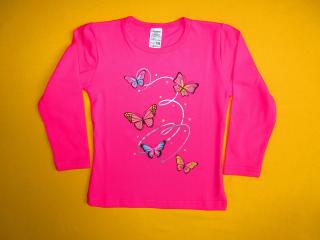Dívčí tričko s motýlky, dlouhý rukáv 1 Barva: růžová, Velikost: 104