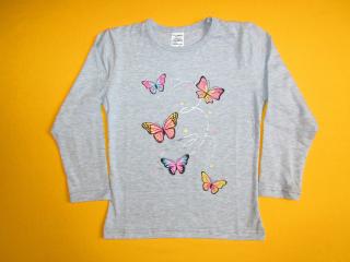 Dívčí tričko s motýlky, dlouhý rukáv 1 Barva: šedá, Velikost: 104