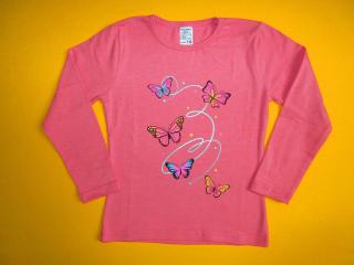 Dívčí tričko s motýlky, dlouhý rukáv 1 Barva: světlerůžová, Velikost: 116