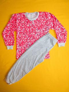 Pyžamo dlouhý rukáv jednobarevné kalhoty 2 Barva: růžová + šedá, Velikost: 134