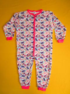 Pyžamový overal s nohavicemi do manžety - velikost 98 Barva: bílá+růžová, Velikost: 98